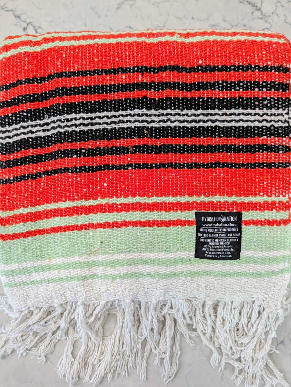 Hydration Nation Authentic Mexican Throw Blanket-Orange And Green 50x70